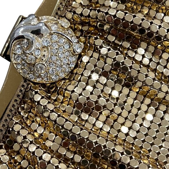 Vintage Whiting & Davis Gold Mesh Evening Bag With Rhinestone Clasp And Chain Ha - Picture 10 of 10